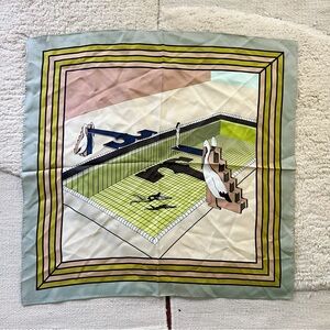 £285 Tory Burch 100% silk Pelican Neckerchief large neck bag scarf mint green